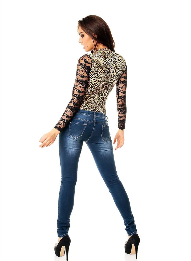 Leopard print club-wear stretch Body Teddy One size fit