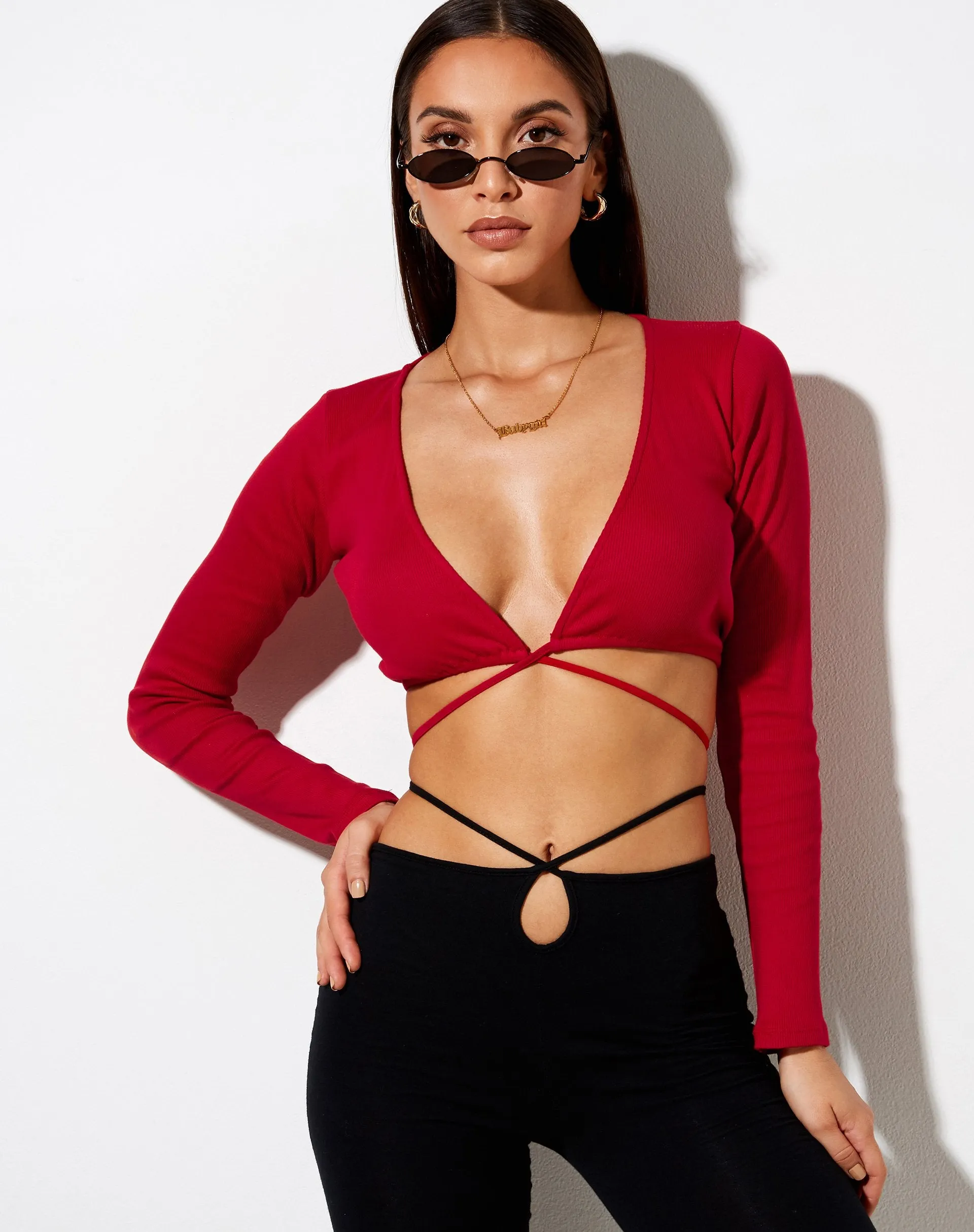 Lieneva Crop Top in Rib Racing Red