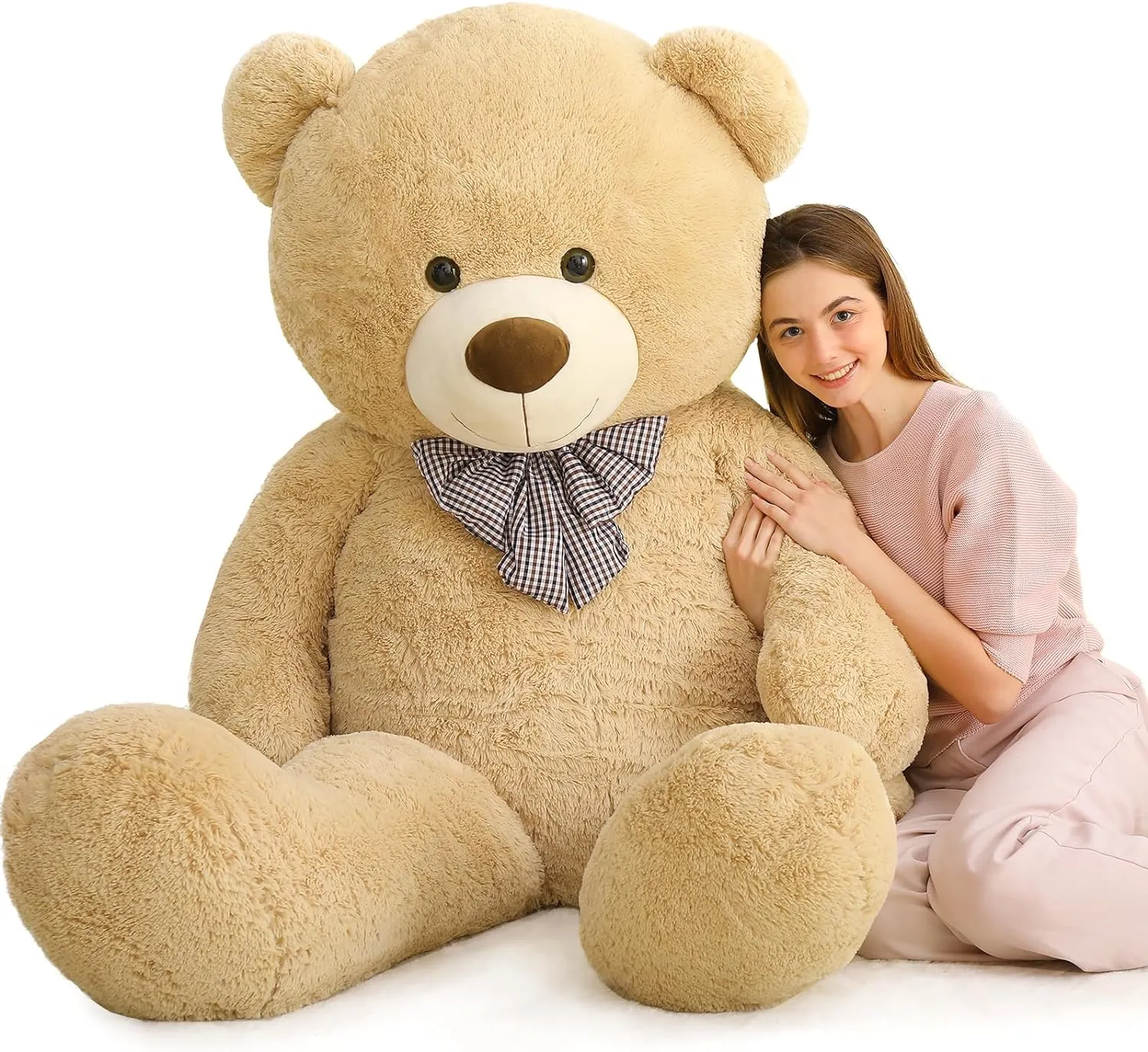 Life Size Teddy Bear Stuffed Toy, Brown/Beige/Pink, 6 FT