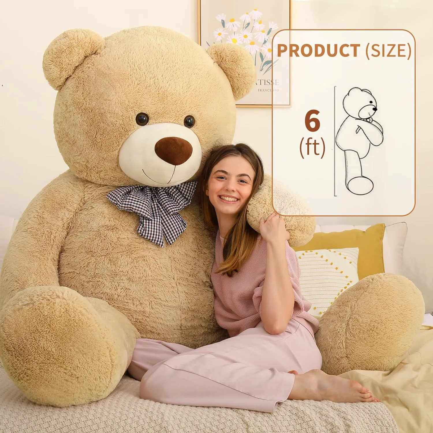 Life Size Teddy Bear Stuffed Toy, Brown/Beige/Pink, 6 FT