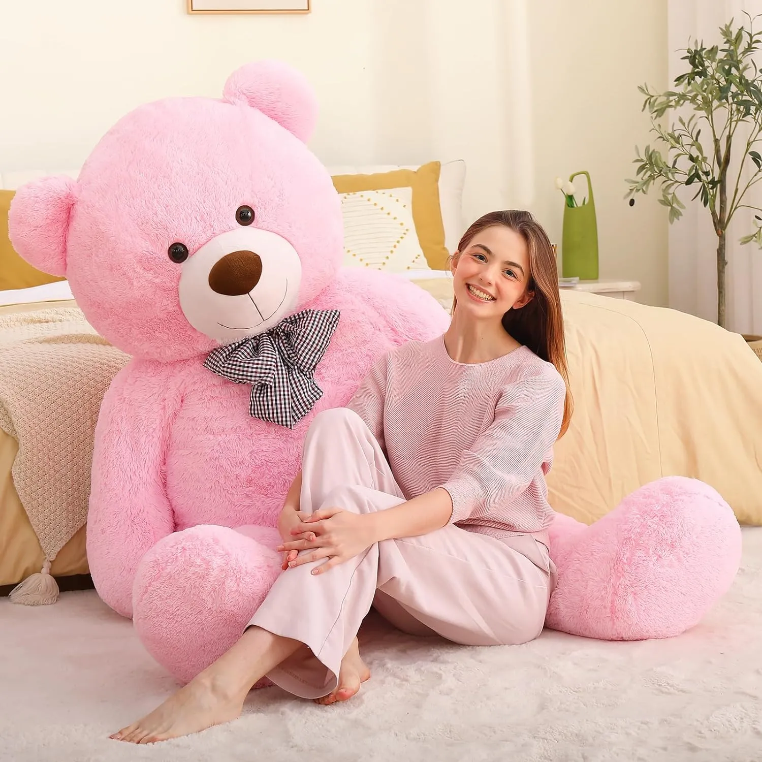 Life Size Teddy Bear Stuffed Toy, Brown/Beige/Pink, 6 FT