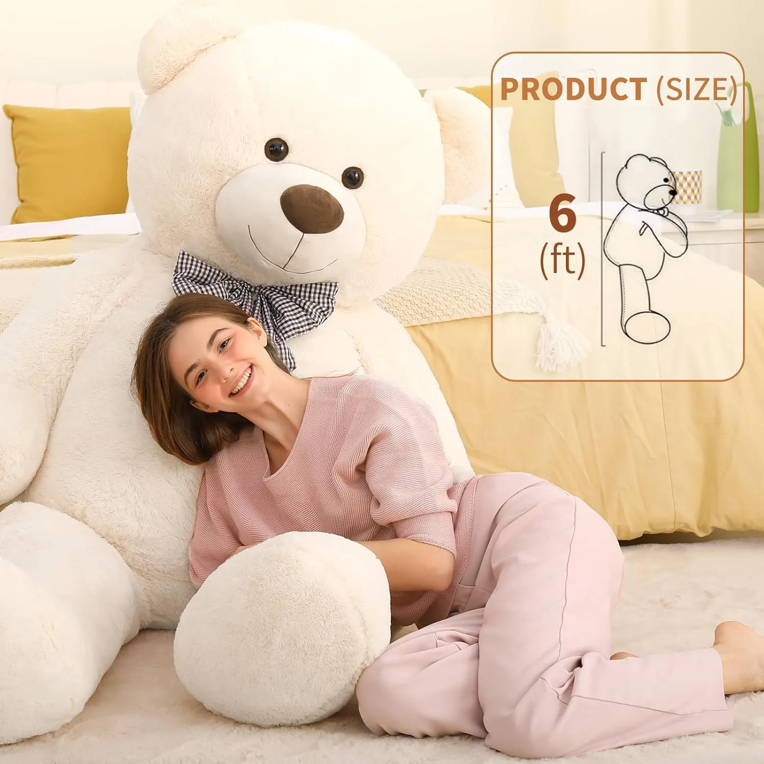 Life Size Teddy Bear Stuffed Toy, Brown/Beige/Pink, 6 FT