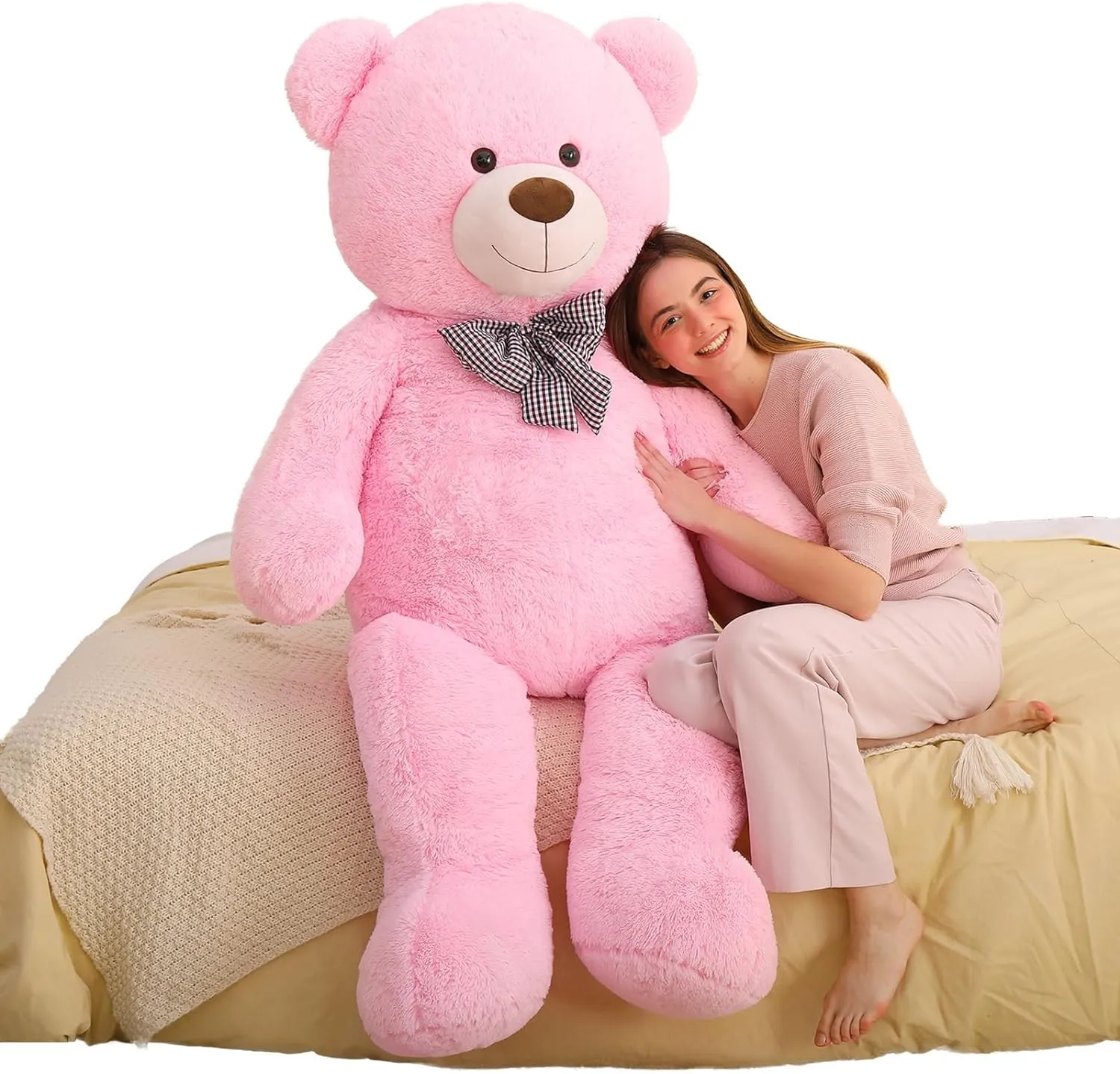 Life Size Teddy Bear Stuffed Toy, Brown/Beige/Pink, 6 FT