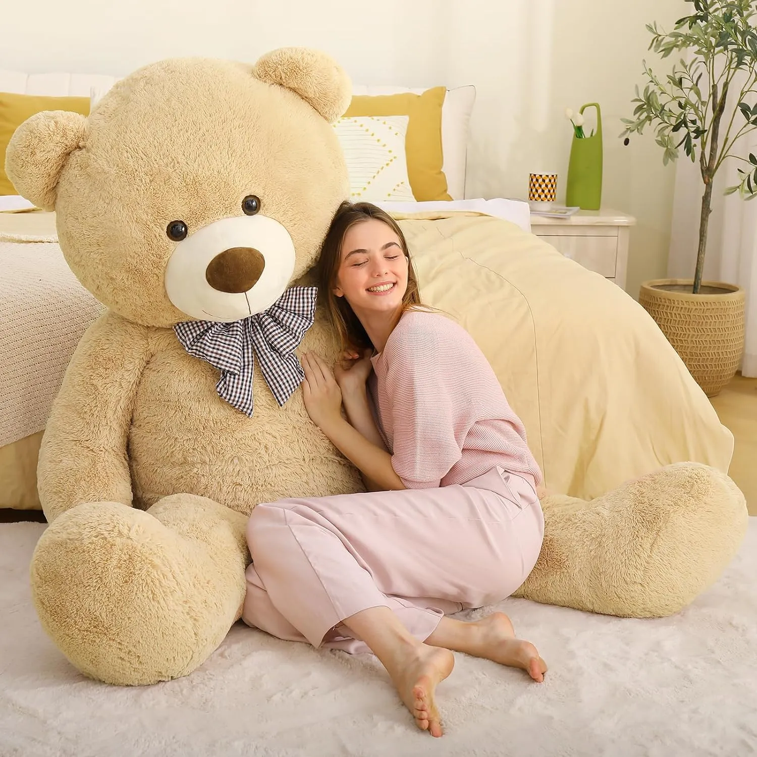 Life Size Teddy Bear Stuffed Toy, Brown/Beige/Pink, 6 FT