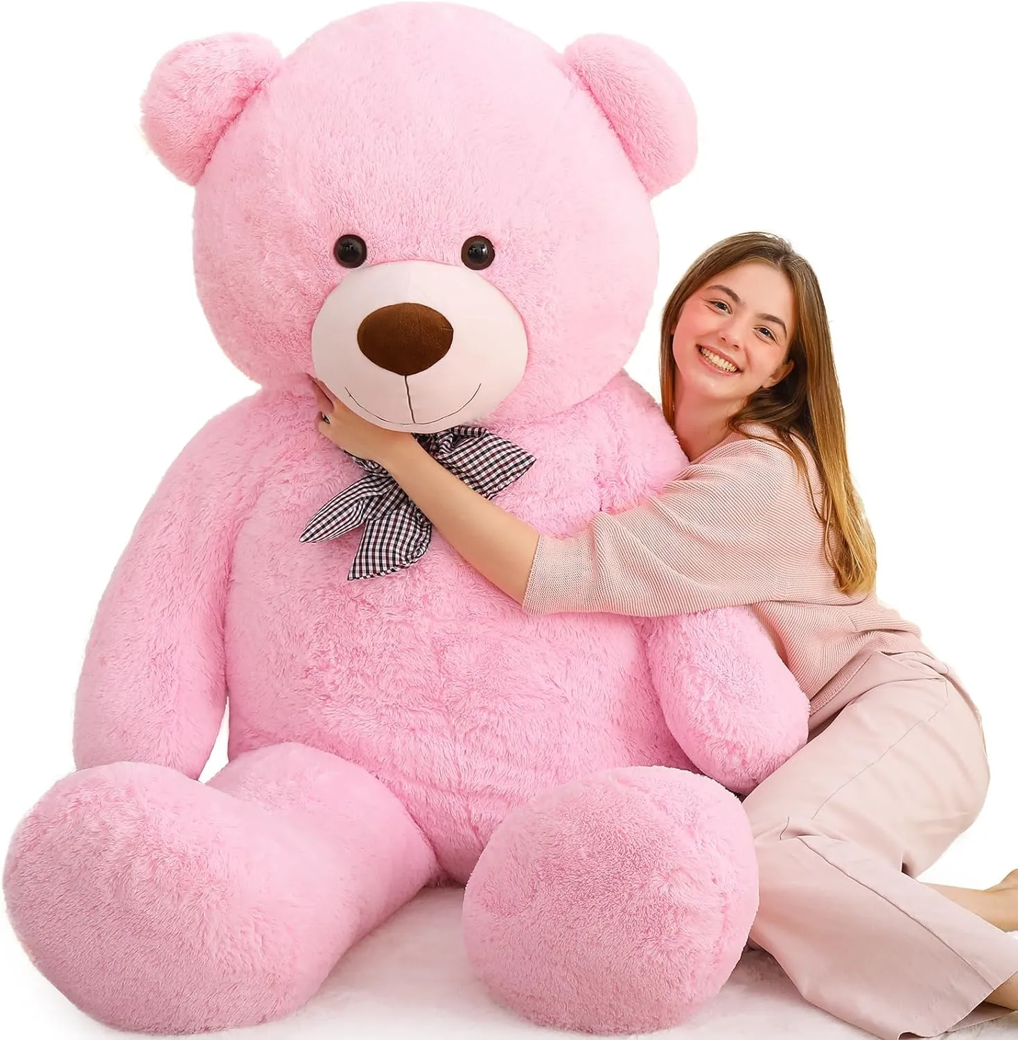 Life Size Teddy Bear Stuffed Toy, Brown/Beige/Pink, 6 FT