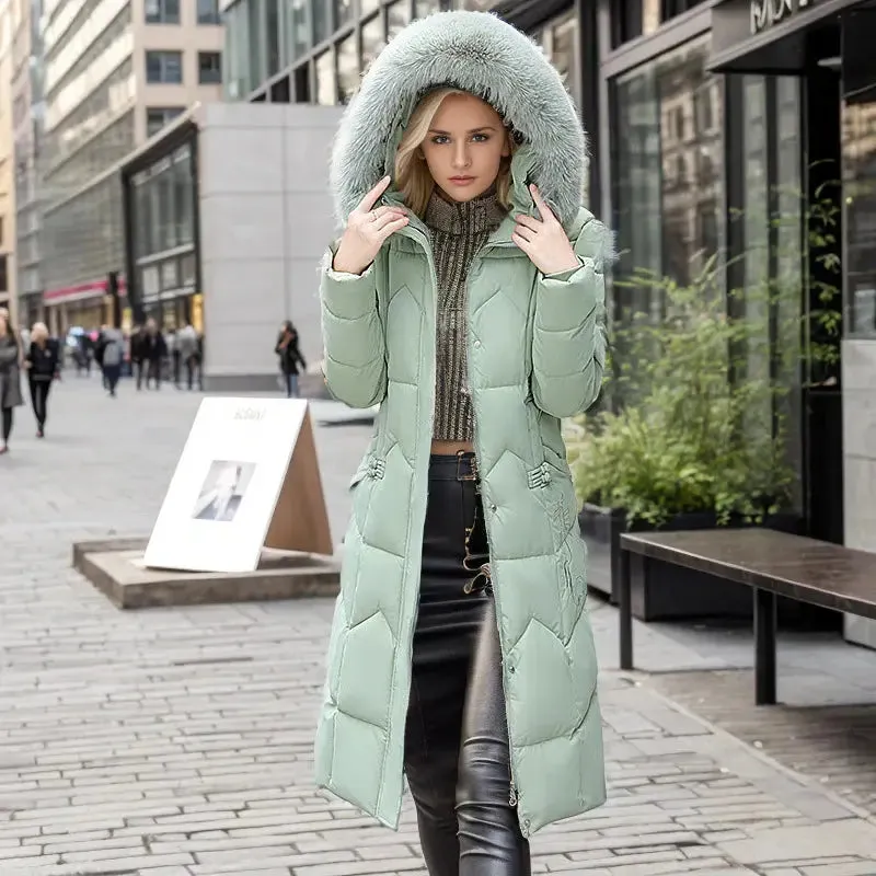 Long Coat With Thickened Fur Collar