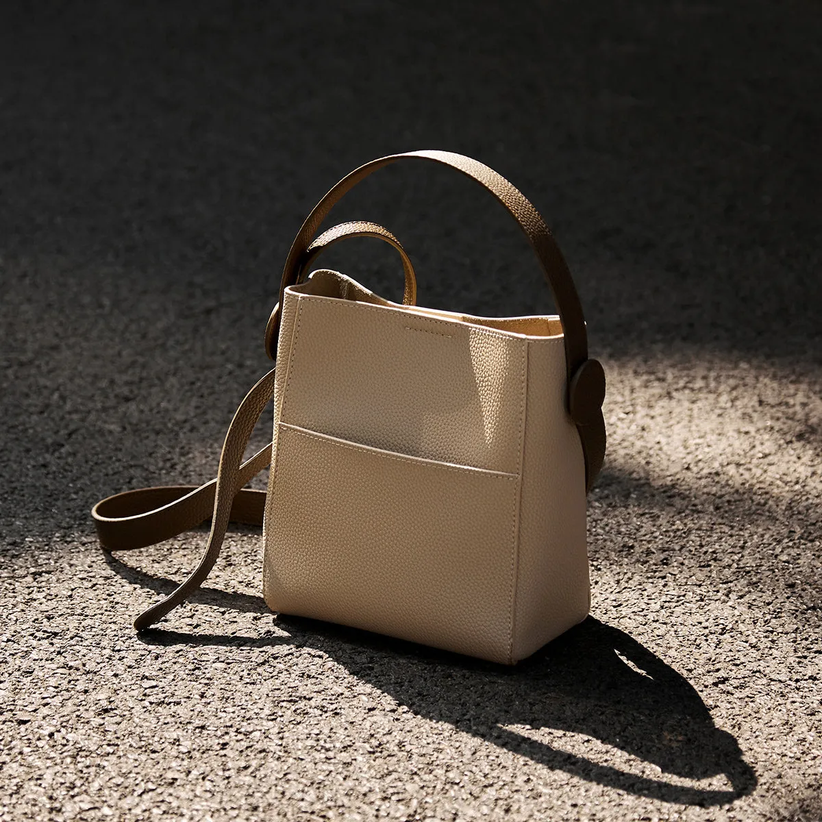 Luxe Ivory Leather Bucket Bag