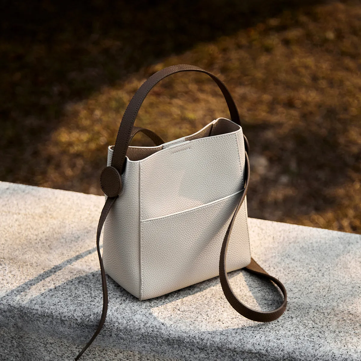 Luxe Ivory Leather Bucket Bag