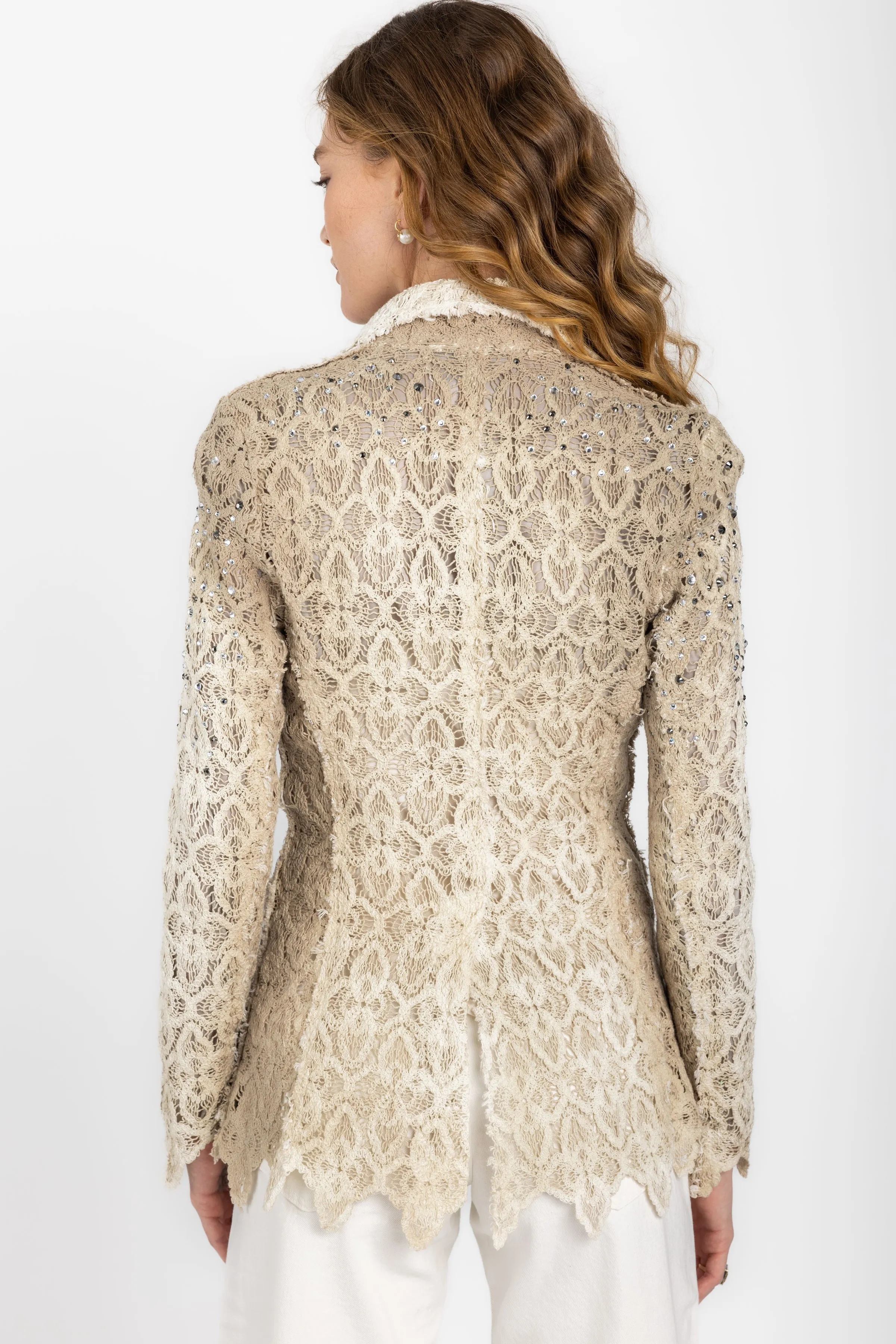 Macramé Lace Blazer Jacket with Strass in Zenzero