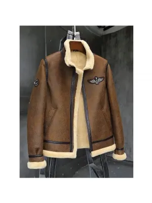 Men Sheepskin Shearling Motorcycle Leather Jacket