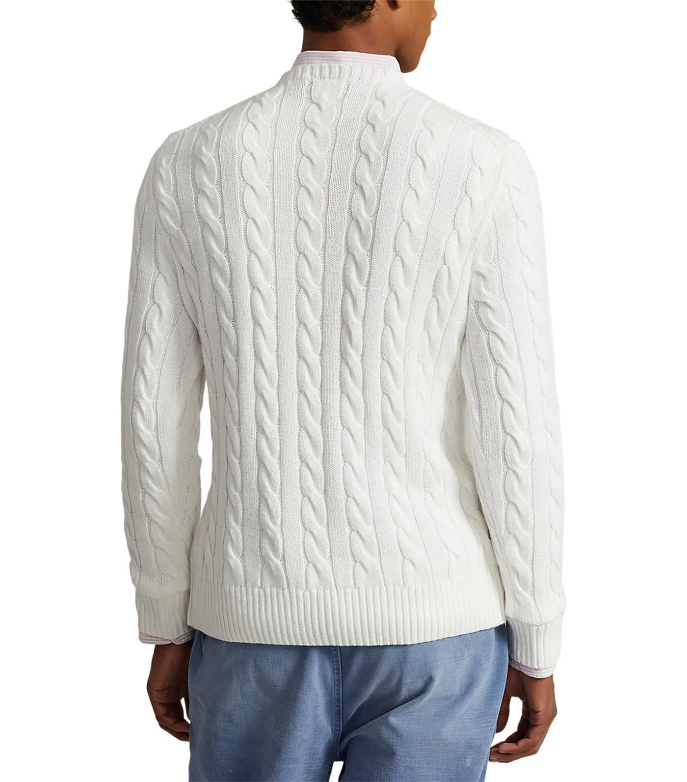 Men's Cable-Knit Cotton Sweater White