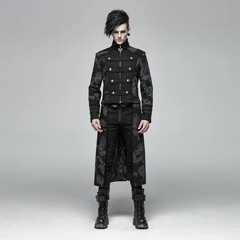 Men's Goth Double-Breasted Long Jacket With Detachable Hem