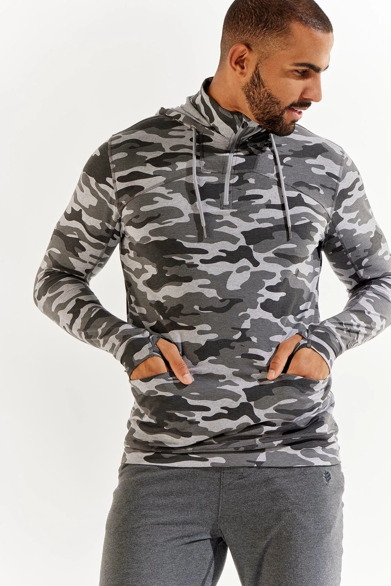 Men's LumaLeo Quarter-Zip Hoodie  |  Grey Modern Camo