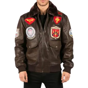 Mens Real Leather US Aviator Air Force Pilot Flying Bomber Jacket Brown Fur Collar