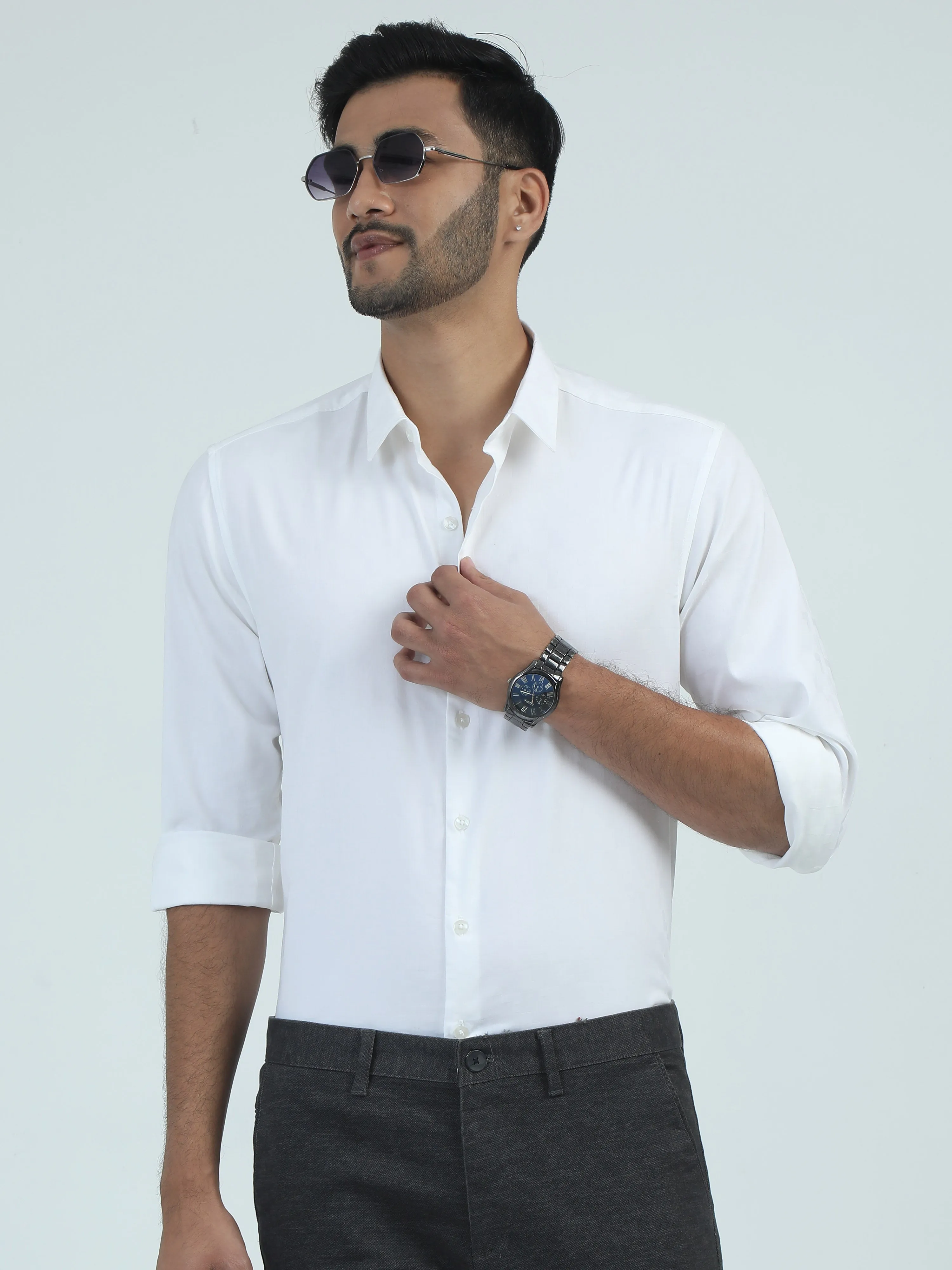 MEN'S WHITE  PLAIN SLIM FIT SHIRT