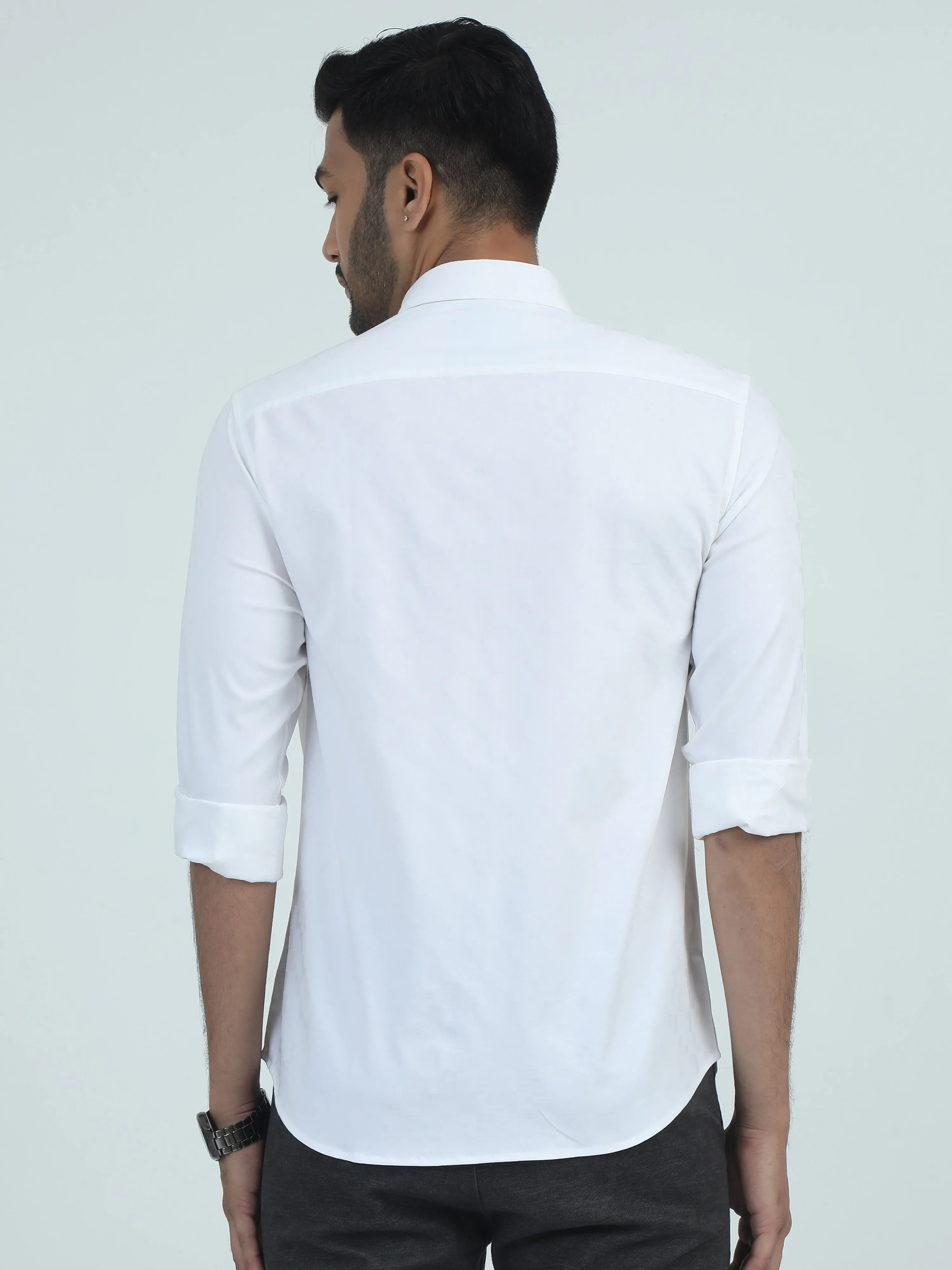 MEN'S WHITE  PLAIN SLIM FIT SHIRT