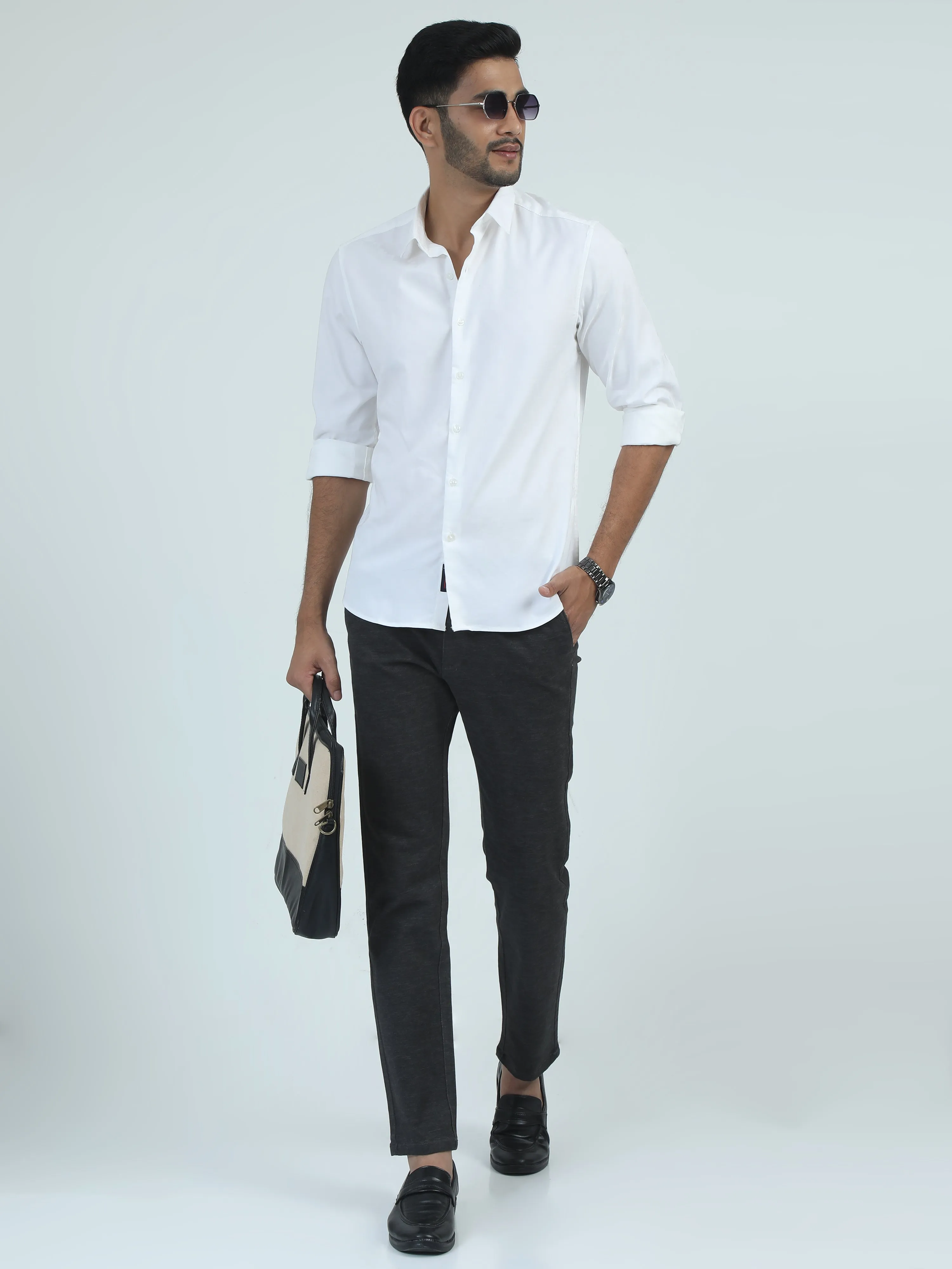 MEN'S WHITE  PLAIN SLIM FIT SHIRT