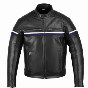 Metropolis Biker Leather Jacket with a blue stripe