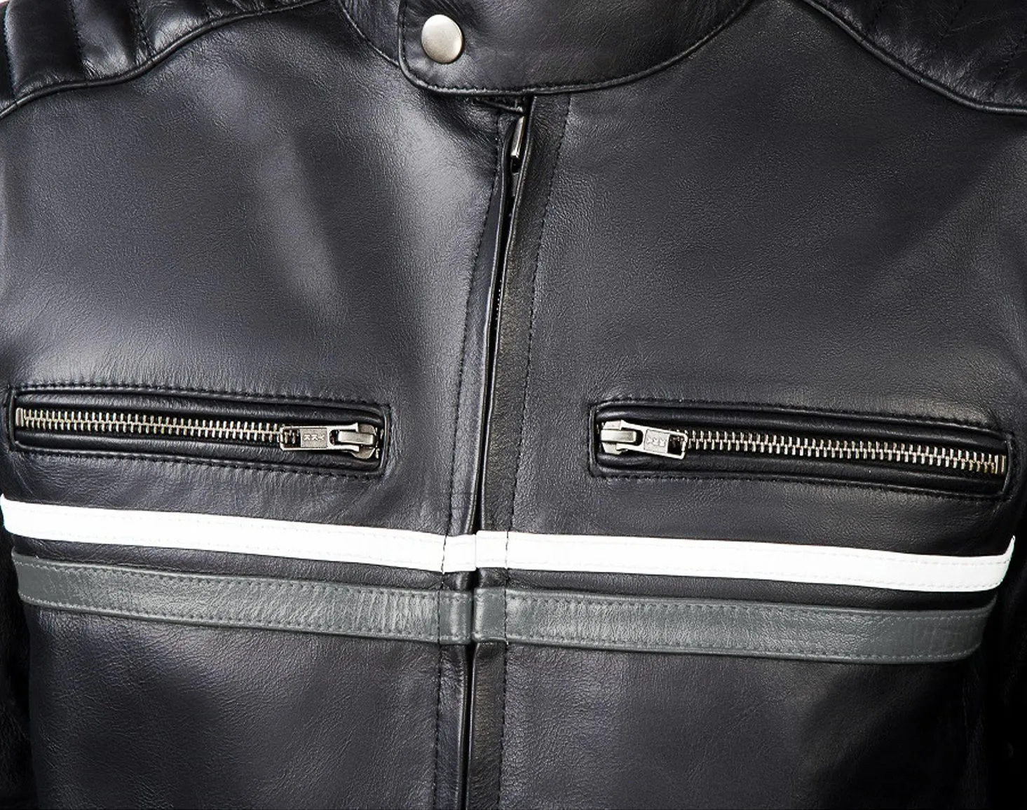 Metropolis Biker Leather Jacket with a gray stripe