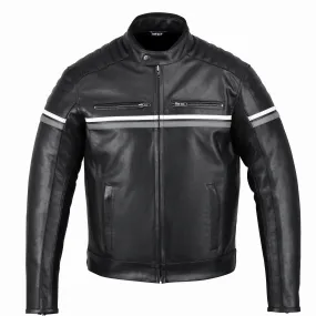 Metropolis Biker Leather Jacket with a gray stripe