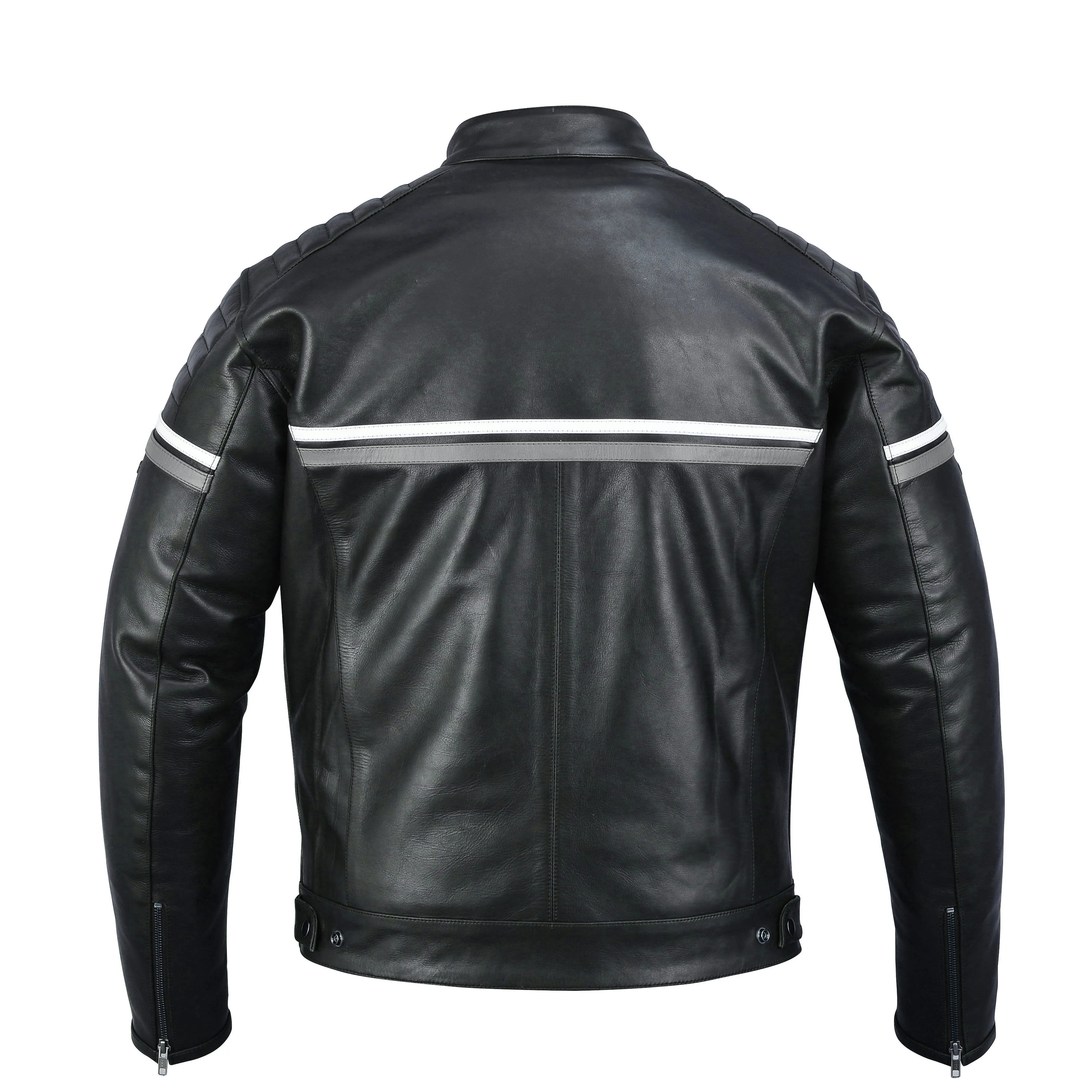 Metropolis Biker Leather Jacket with a gray stripe