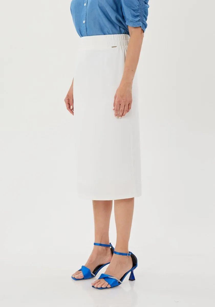 Midi Pencil Skirt with Elastic Waist and Closed Back Vent