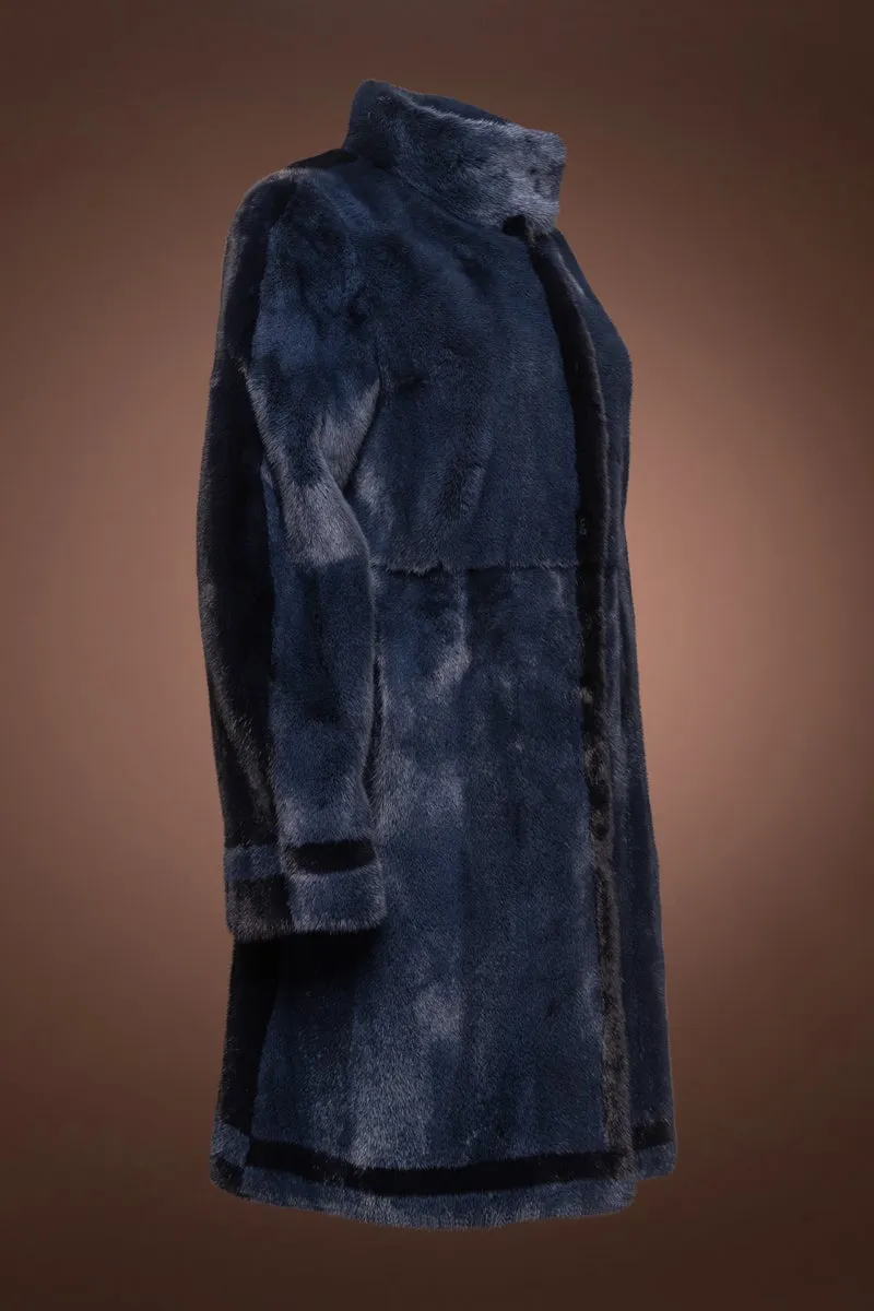 Ocean & Navy Blue Mink Fur Coat