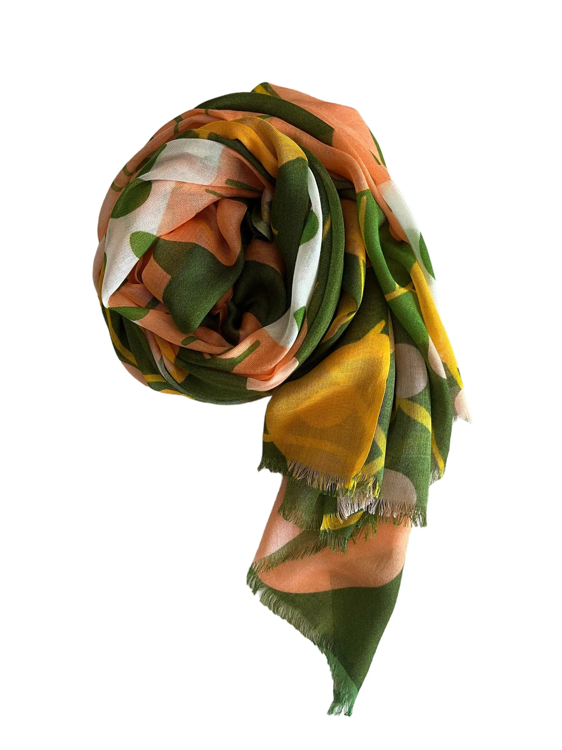 Olive Green Floral Scarf - Clay Ochre -Luxury Modal