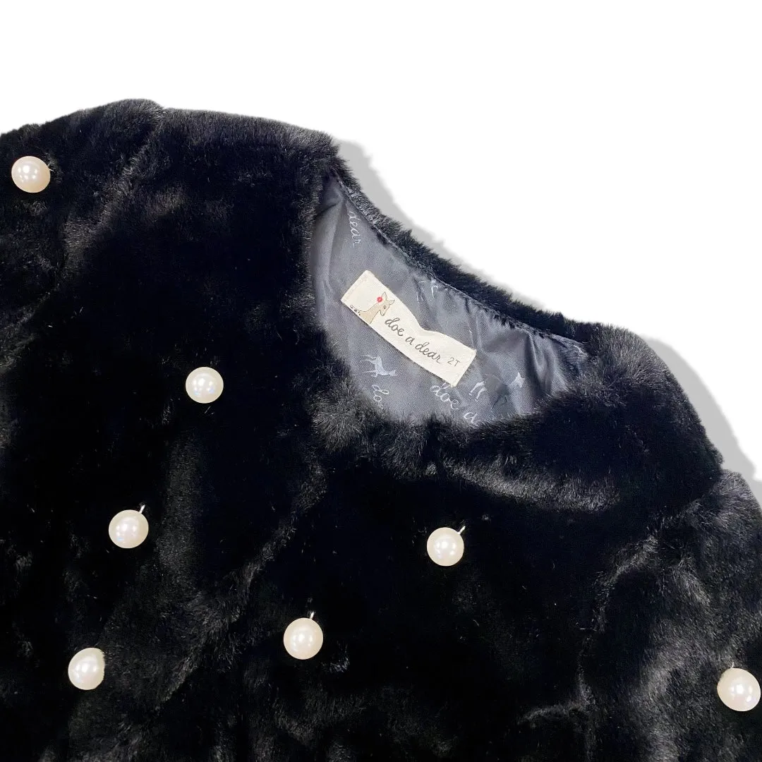 Pearl Stud Black Fur Coat