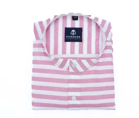 Pink Color Stand Collar Strips Shirts For Men