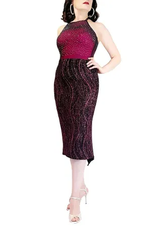 pink shimmer & diamonds halter tango dress with back slit