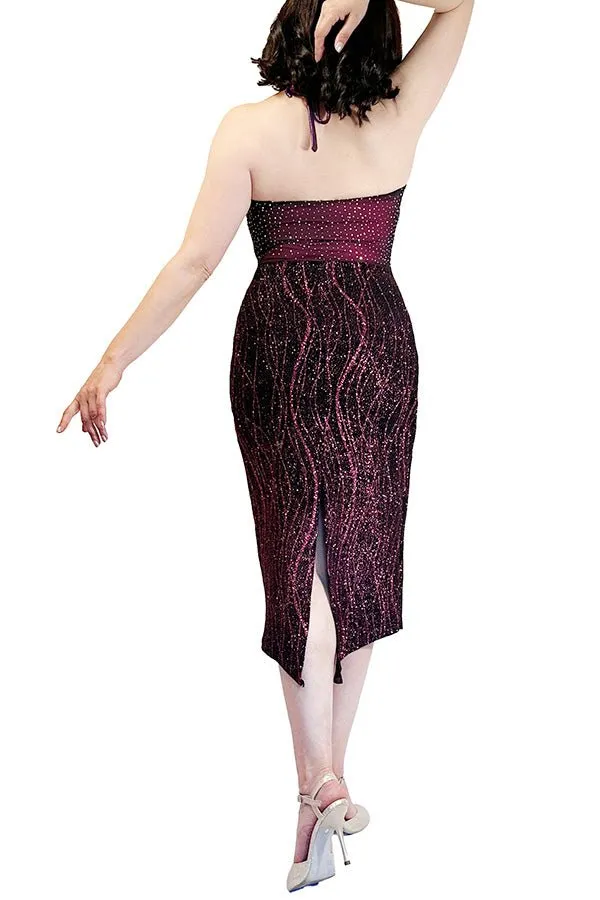 pink shimmer & diamonds halter tango dress with back slit