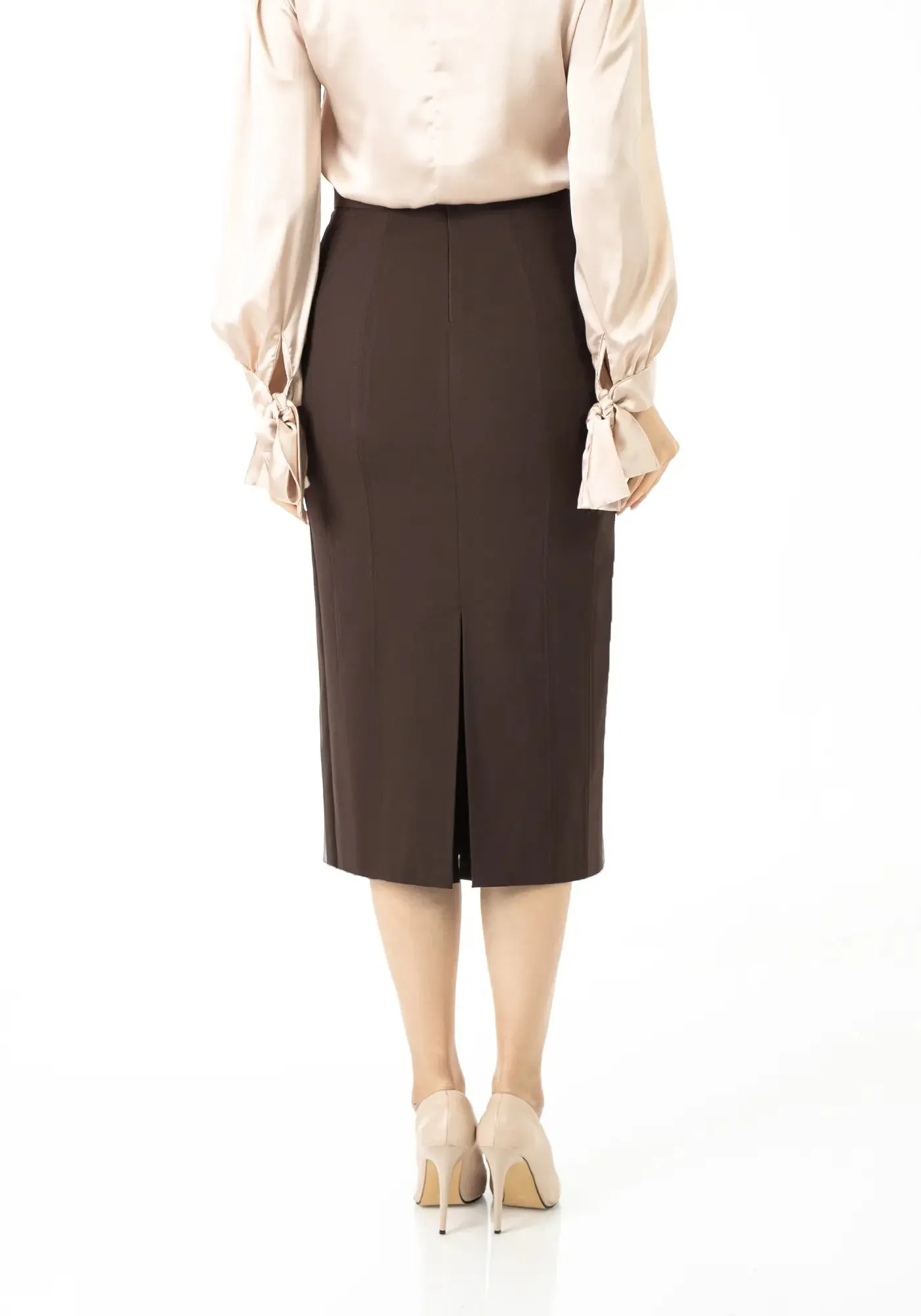 Plus and Regular Size Classic Pencil Midi Skirt with Back Slit