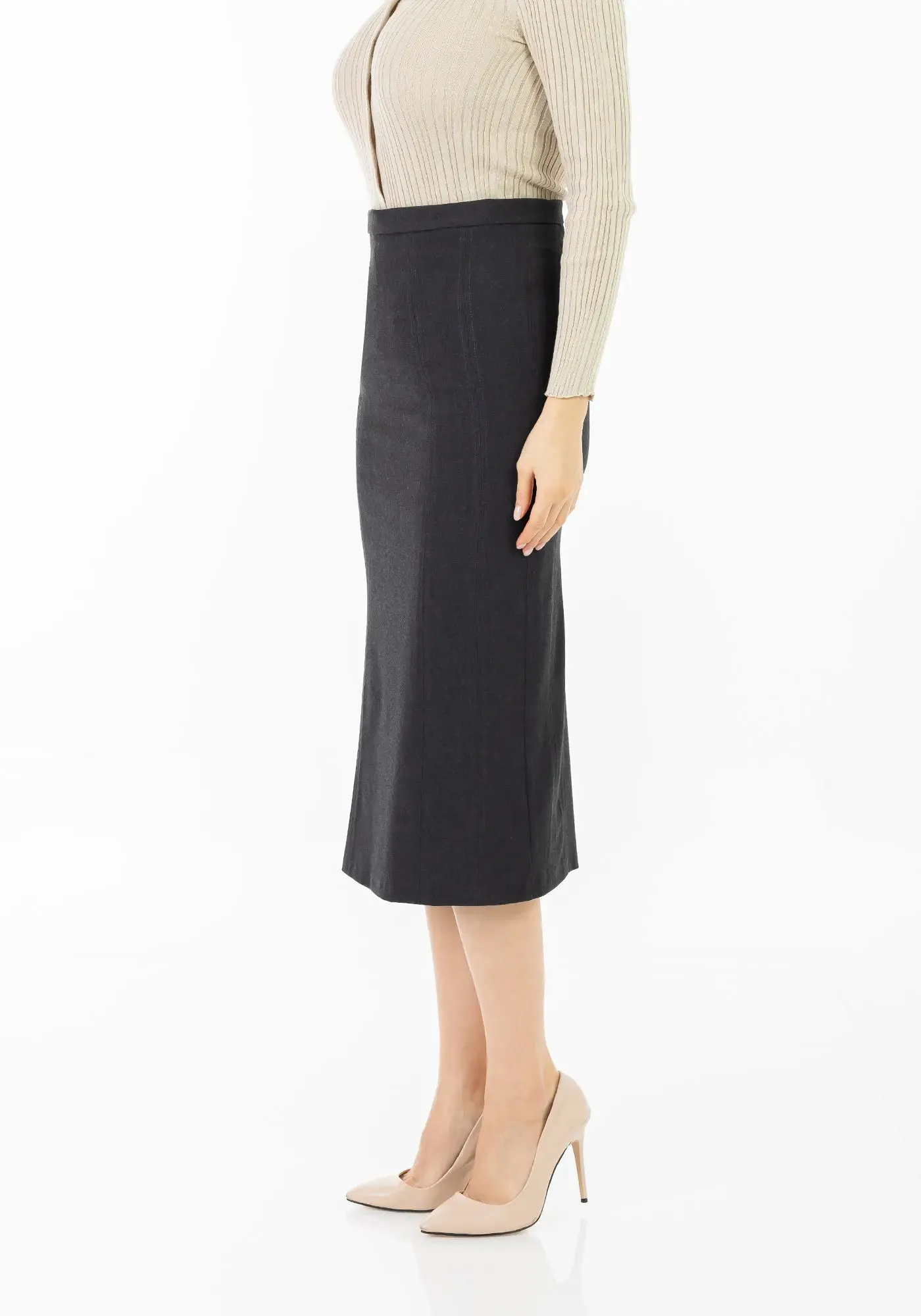 Plus and Regular Size Classic Pencil Midi Skirt with Back Slit