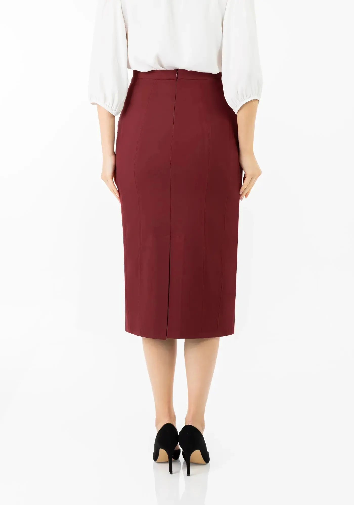 Plus and Regular Size Classic Pencil Midi Skirt with Back Slit