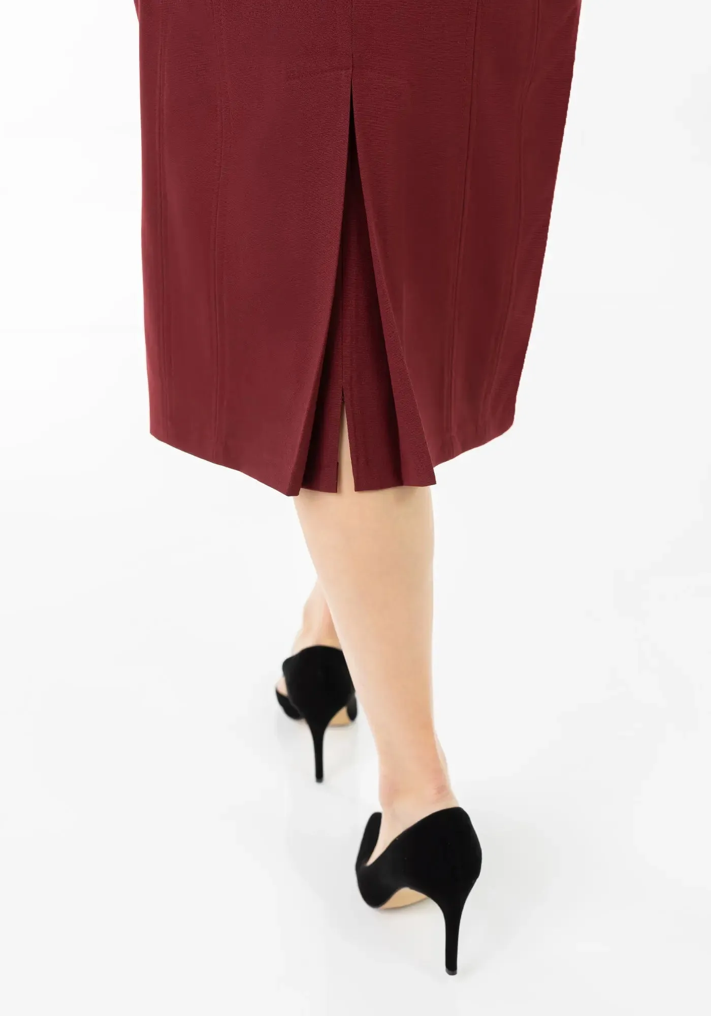 Plus and Regular Size Classic Pencil Midi Skirt with Back Slit