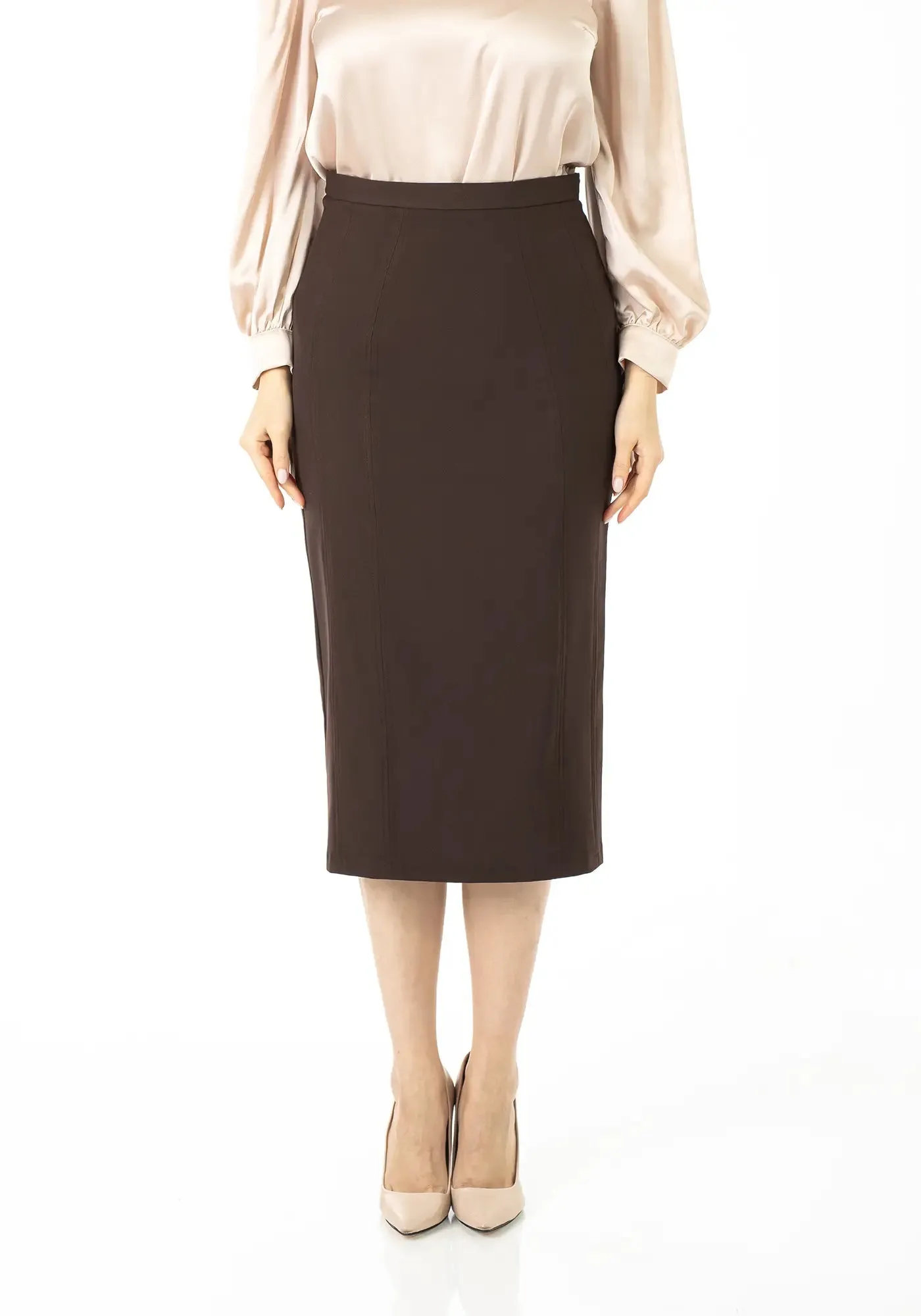 Plus and Regular Size Classic Pencil Midi Skirt with Back Slit