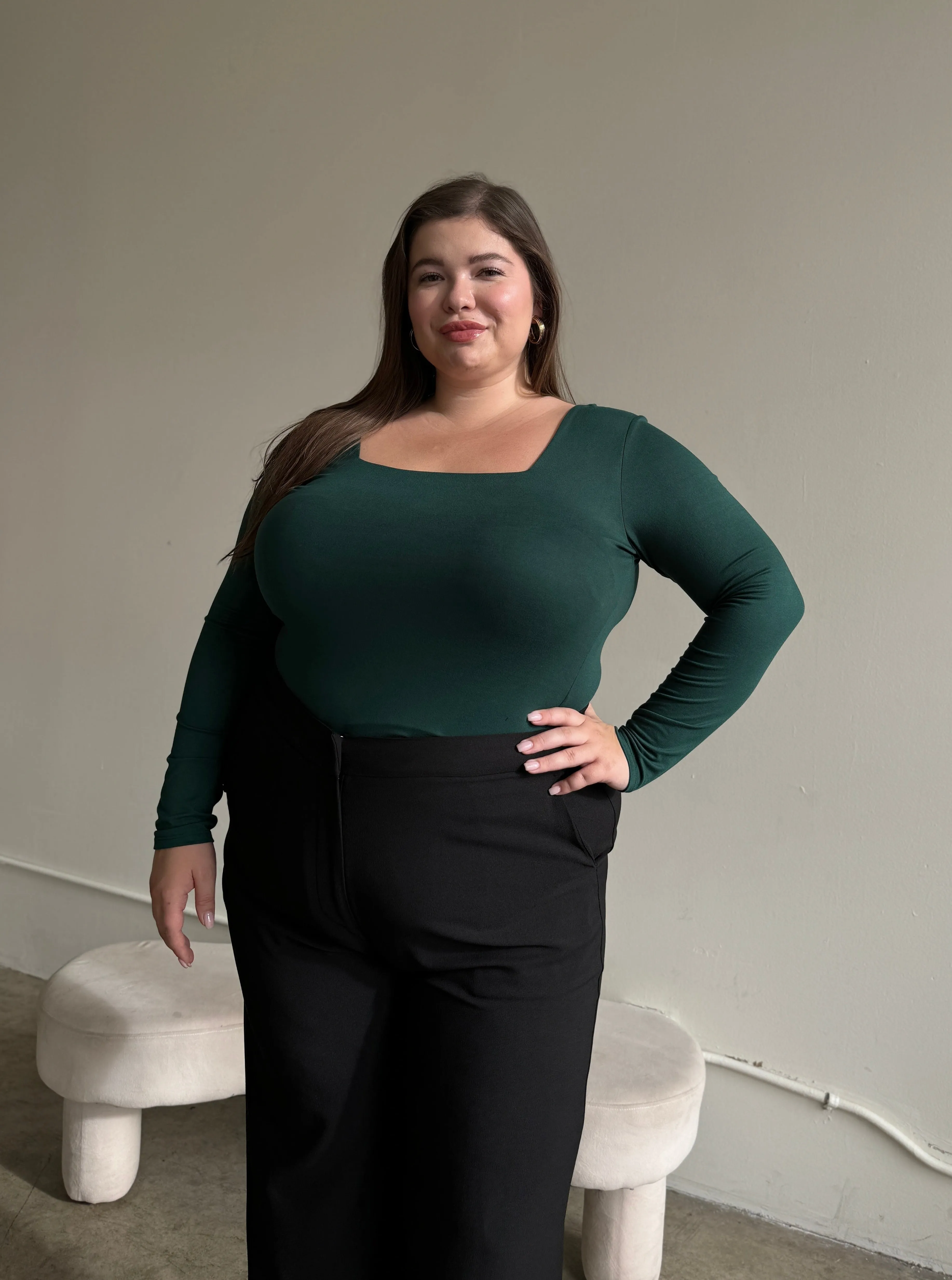 Plus Size Square Neck Long Sleeve Top