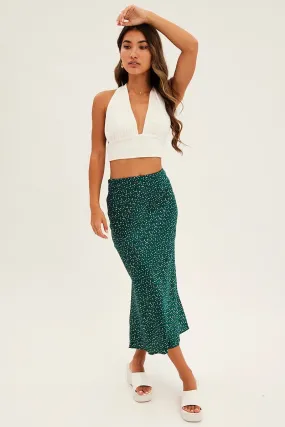 Polka Dot Print Satin Slip Midi Skirt