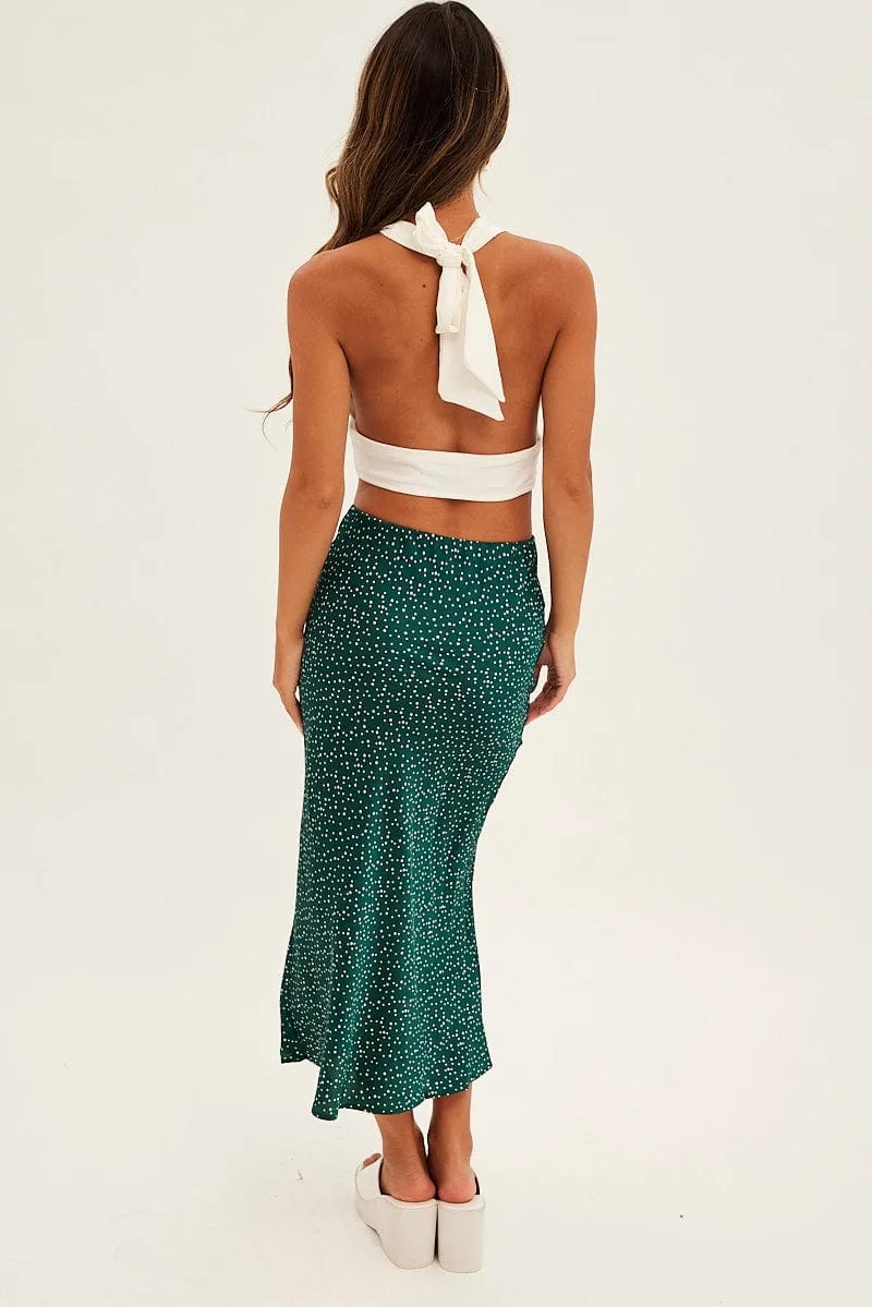 Polka Dot Print Satin Slip Midi Skirt