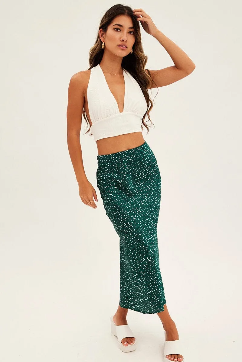 Polka Dot Print Satin Slip Midi Skirt