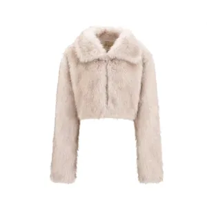 Pre Order: Faux Fur Beige with Collar Short Jacket