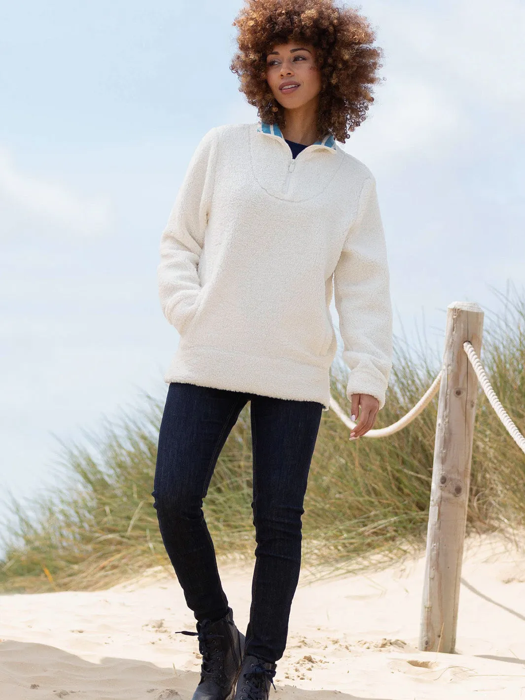 Purbeck 1/4 zip teddy fleece ecru