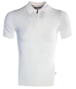 Remus Uomo Knitted Zip Polo Shirt in Off White