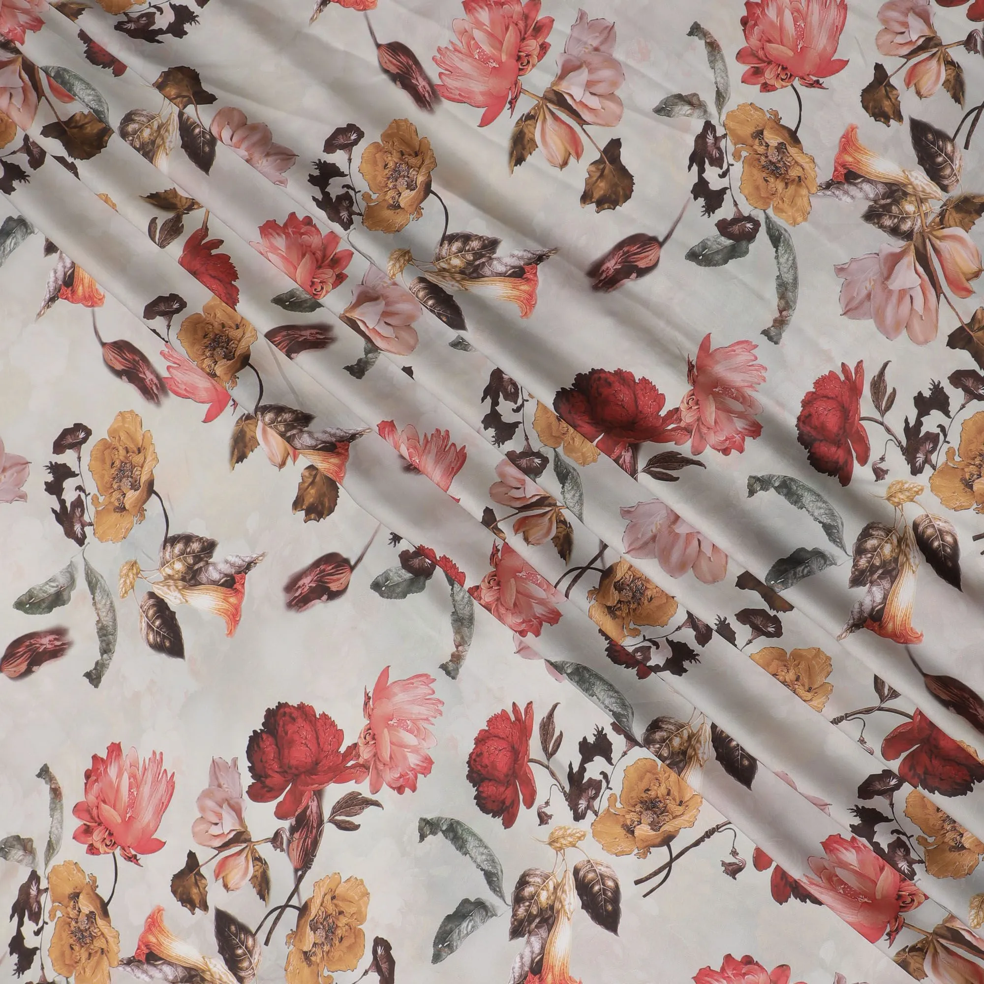 Renaissance Rose Synthetic Modal Satin Fabric - Classic Floral Elegance, 110cm Wide - Buy Online in Meters-D18344