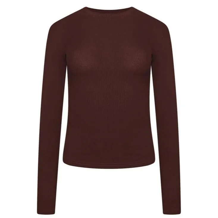 Ribbed Modal Long Sleeved Tshirt- Chocolate