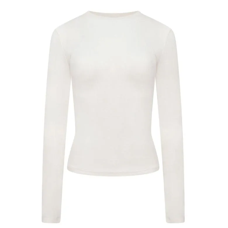 Ribbed Modal Long Sleeved Tshirt- Latte