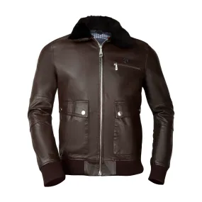 Ribbed Style Dark Brown Fur Collar Dark Brown Leather Jacket For Men By Brune & Bareskin