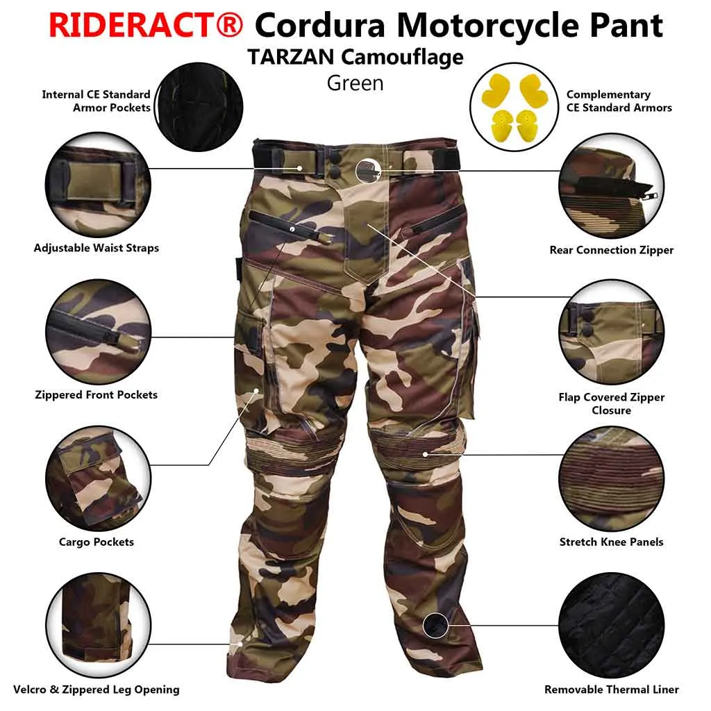 RIDERACT® Cordura Motorcycle Pant TARZAN Camouflage Green