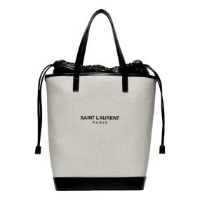 Saint Laurent Teddy White Coated Linen Drawstring Bucket Bag